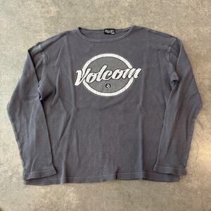 Vintage Y2K Volcom Surf Grey Grunge Waffle Knit Longsleeve Graphic Tee XL